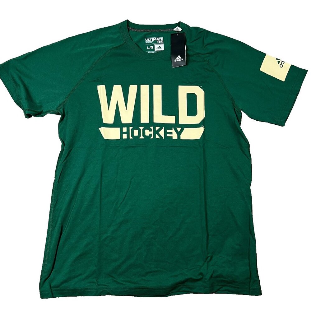 Adidas Mens Large Green Minnesota Wild NHL Hockey Raglan Sleeve Ultimate Tee NWT
